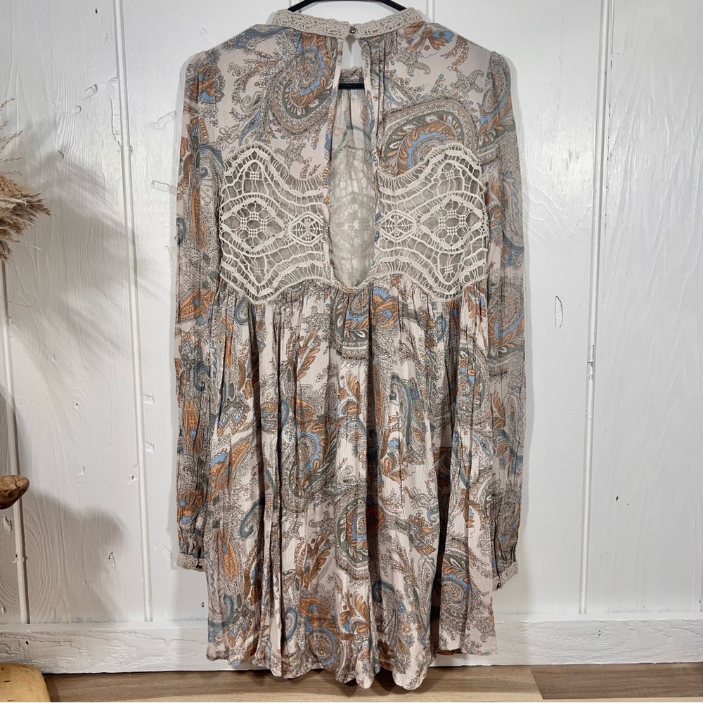 Free People Sweet Thing Paisley Muted Crochet Tunic Top Mini Dress | XS - Picture 3 of 10